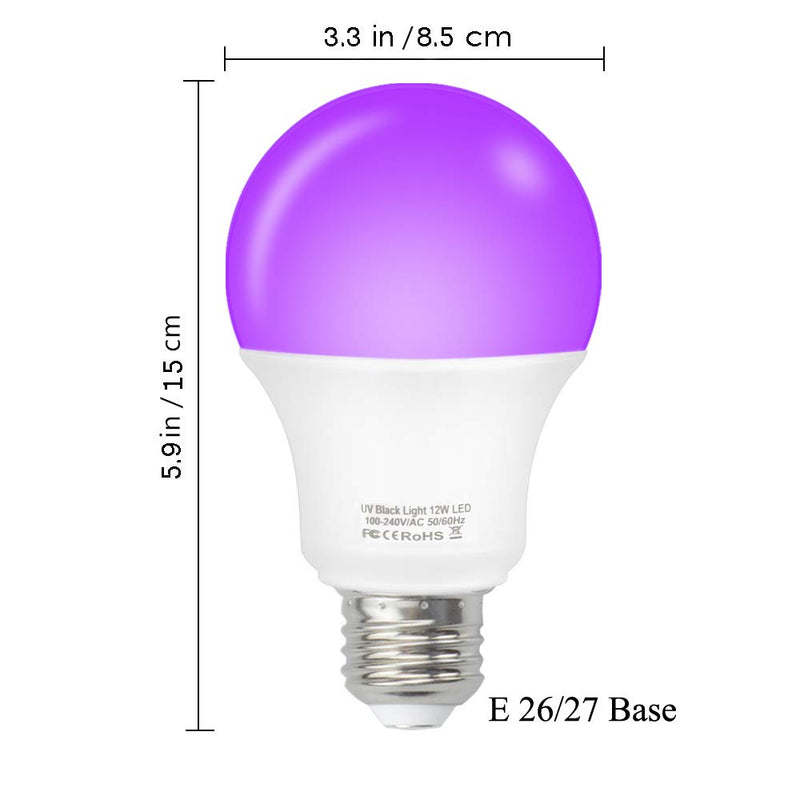 [AUSTRALIA] - ZHMA LED Black Light Bulbs,12W E26 Medium Base(110V- 240V) Blacklight Bulb, Glow in The Dark for Blacklights Party,Fluorescent Poster,Neon Glow,Body Paint(8 Pack) 