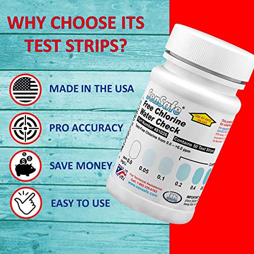 Industrial Test Systems SenSafe 481026 Free Chlorine Test Strip | USEPA Approved Method D99-003 | 0-6ppm | 0.05ppm Detection | No Bleach-Out | Bottle of 50 | Drinking Water, Food Service, Restaurant