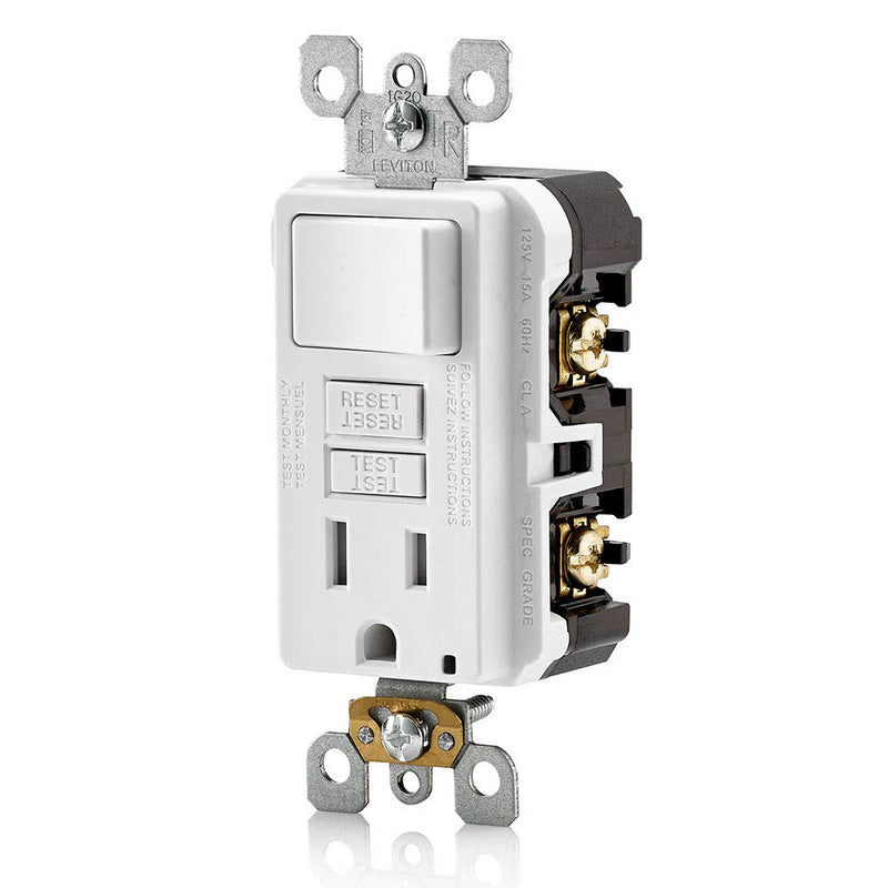 Leviton GFSW1-W Self-Test SmartlockPro Slim GFCI Combination Switch Tamper-Resistant Receptacle with LED Indicator, 15-Amp, White