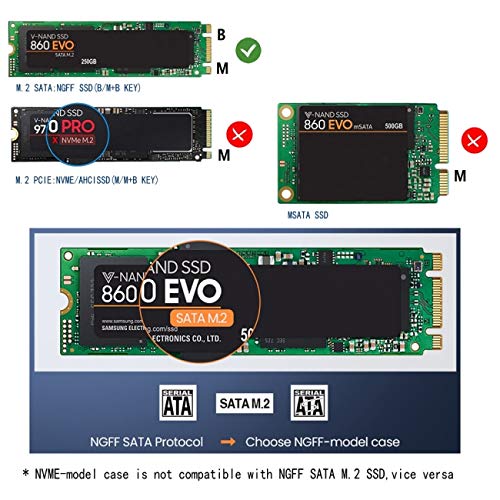 Cablecc Micro USB 3.0 to 80mm 60mm 42mm B/M-Key M.2 NGFF SATA SSD Enclosure