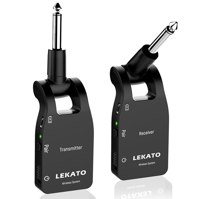 LEKATO 2.4 GHz Guitar Wireless System Built-in Rechargeable Lithium Battery Digital Wireless Guitar Transmitter Receiver for Electric Guitar Bass (Black) Black+Black
