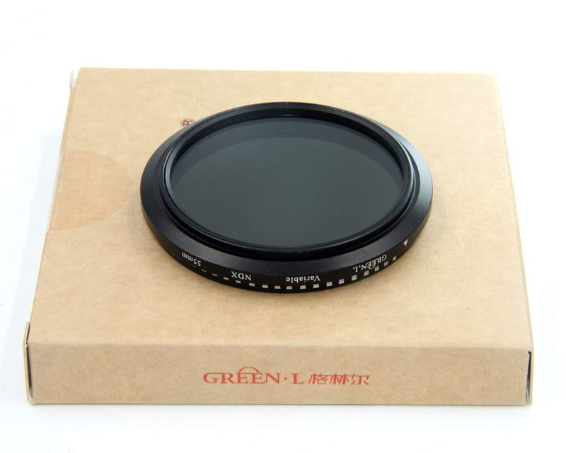 55mm Variable ND Filter,GREEN.L ND2 to ND400 Fader Neutral Density Filter for Camera Lens， Optical Glass with Filter Pouch 55mm