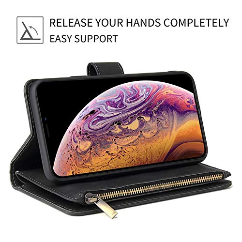 ZZXX iPhone 12 Case Wallet,iPhone 12 Pro Wallet Case with Card Slot Premium Soft PU Leather Zipper Flip Folio Wallet with Wrist Strap Kickstand Protective for iPhone 12 Wallet Case(Black 6.1 inch) Black iPhone 12/12 Pro