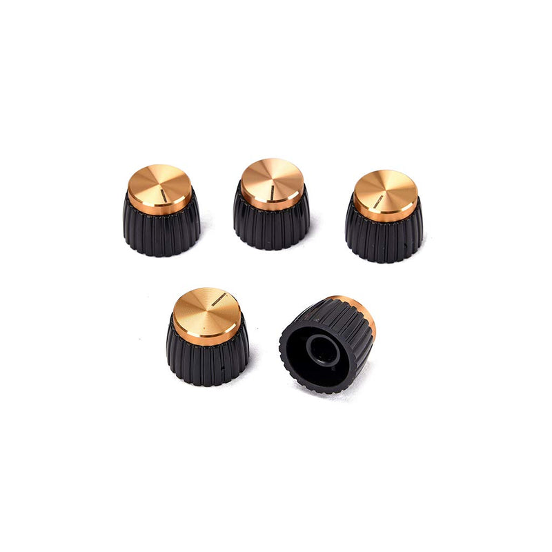 Alnicov 5PCS High Quality Guitar Amp Amplifier Push On Fit Knobs Black With Gold Aluminum Cap Top Fits 6Mm Diameter Pots Marshall Amplifiers