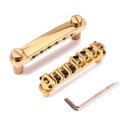 Alnicov Guitar Bridge Tailpiece Gold Pating Roller Saddle Tune-O-Matic LP Electric Guitar Replacement