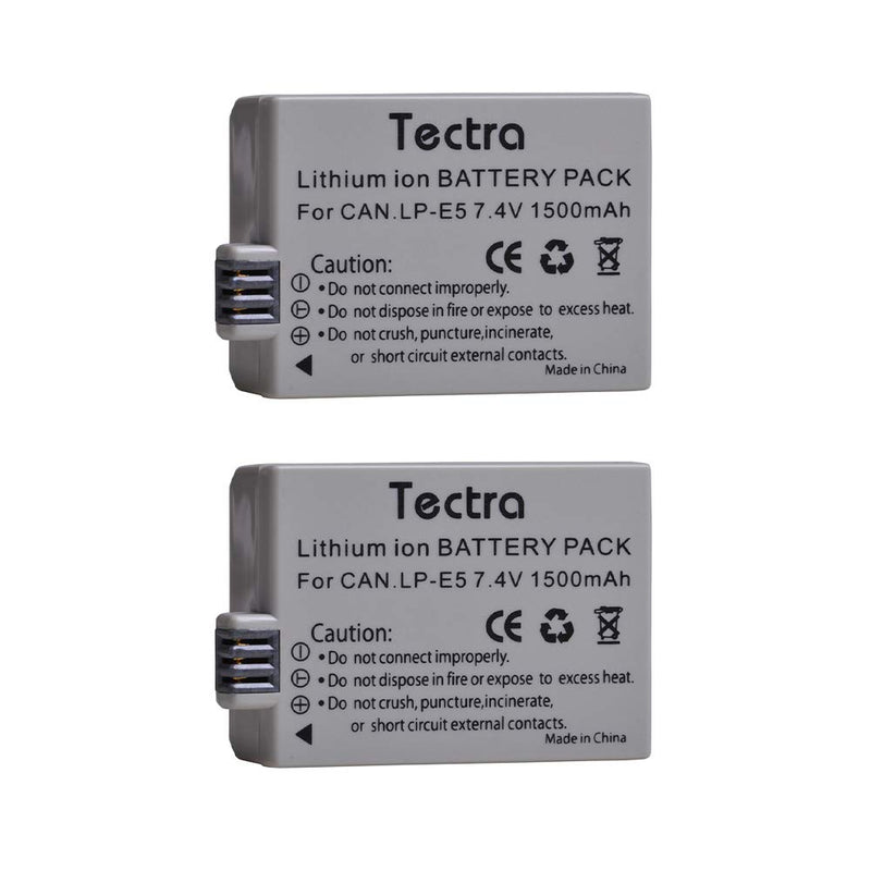 Tectra 2-Pack LP-E5 Battery and LED USB Dual Charger Compatible with Canon EOS Rebel XS, Rebel T1i, Rebel XSi, 1000D, 500D, 450D, Kiss X3, Kiss X2, Kiss F