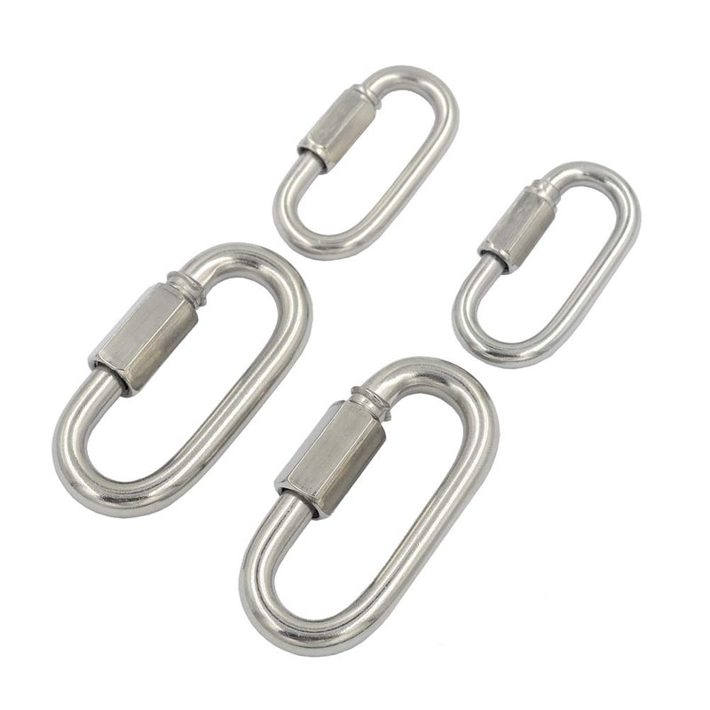 DGOL 304 Stainless Steel Load Limit up to 1000lbs Outdoor Quick Link Lock Screw Hook Ring Snap Carabiner M6 and M8 total 4 pcs