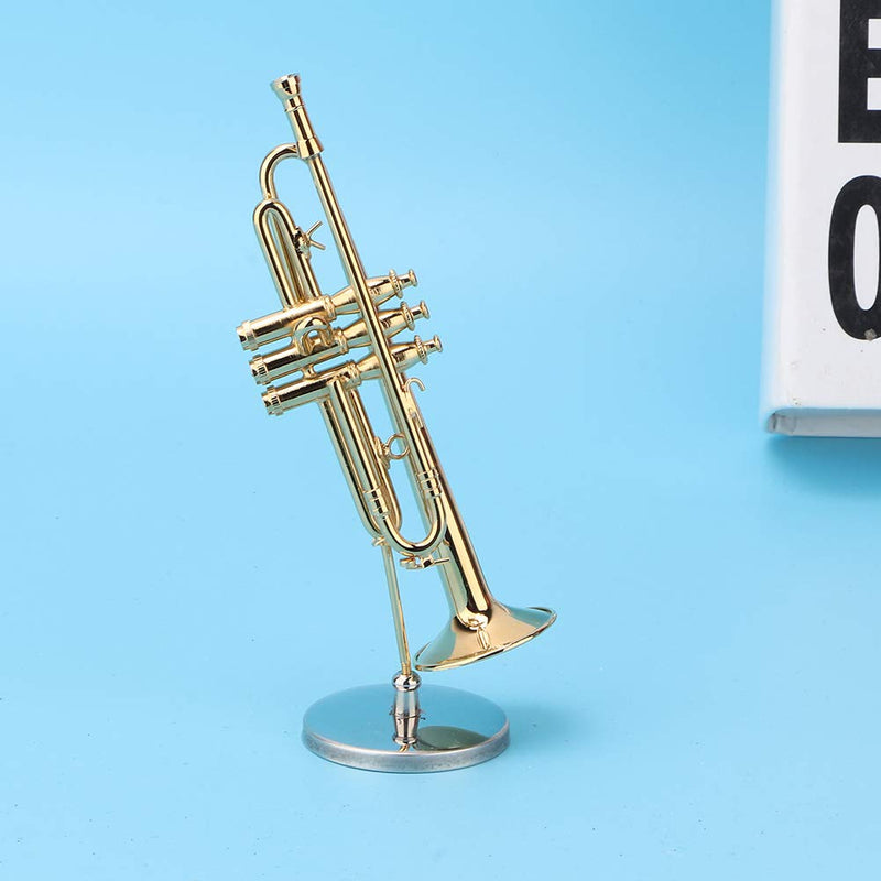 Hilitand Trumpet Model, Brass Miniature Instrument, Corrosion-Resistant Music Ornaments with Base/Box, Mini Trumpet, Gift, House Decor