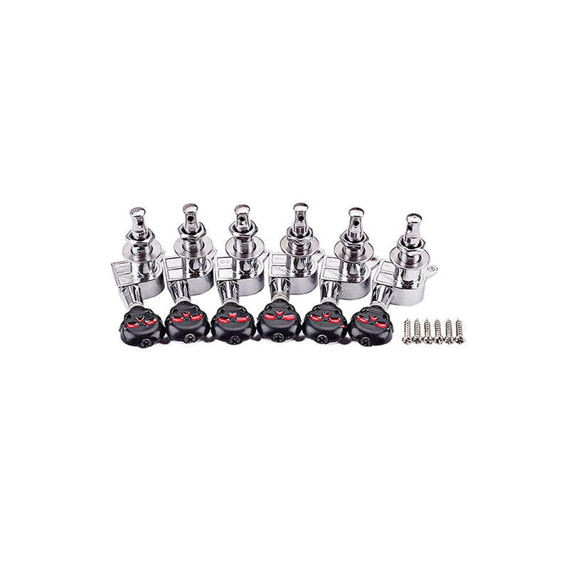 Alnicov Skull Head Sealed Gear Guitar Tuning Pegs Tuners Machine Heads 6R for Electric Guitar Parts,Black and Silver