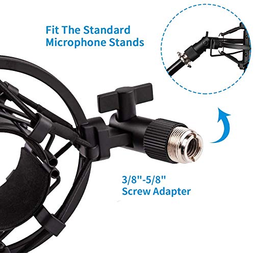 ConBwin Microphone Shock Mount Black Spider Universal Mic Shock Holder Adapter Clamp Clip Studio Condenser Anti-Vibration Holder for Diameter 46mm-53mm Microphone