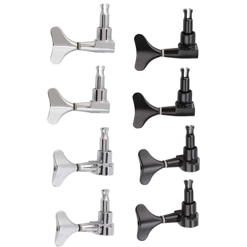 Alomejor 2L2R 4 Pieces Sealed Bass Guitar Tuning Pegs Fishtail-Shaped Button Bass Guitar Machine Head Tuners for Precision Bass and Jazz Bass Black