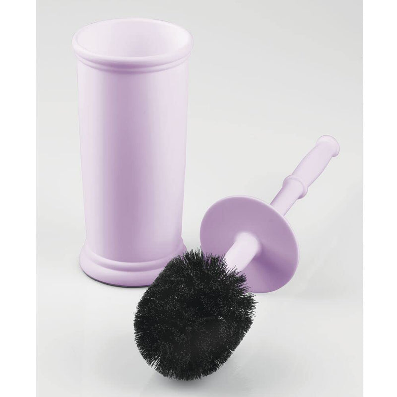 mDesign Compact Freestanding Plastic Toilet Bowl Brush and Holder for Bathroom Storage and Organization - Space Saving, Sturdy, Deep Cleaning, Covered Brush - Light Purple