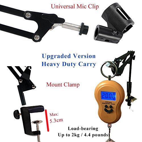 Etubby [Heavy Duty] Microphone Stand Adjustable Suspension Boom Studio Scissor Arm Mic Clip Holder Mount with Screw Adapter & Cable Management for Blue Yeti Snowball & Other Microphones Mic Arm Stand