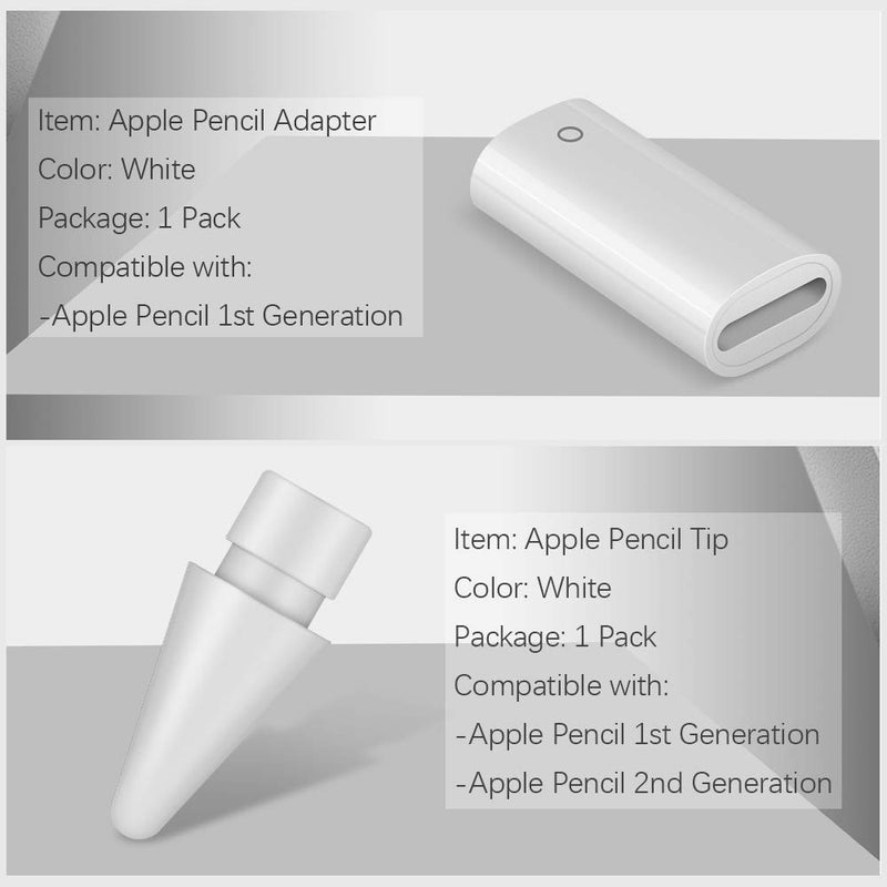 TITACUTE Compatible with Apple Pencil Tip and Apple Pencil Adapter, 2 Pack iPencil Accessories High Sensitive Replacement Tips Female to Female Connector Charging Adapter for iPad Pro Pencil 1st Gen