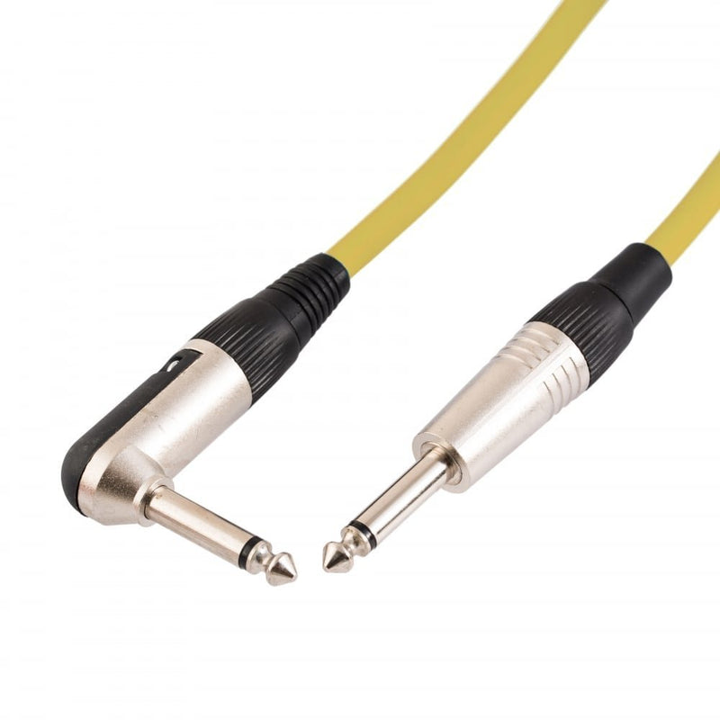 Guitar Lead 6.35mm 1/4" Mono Jack to Angled Jack/Instrument Cable / 6 Colours 3m Yellow