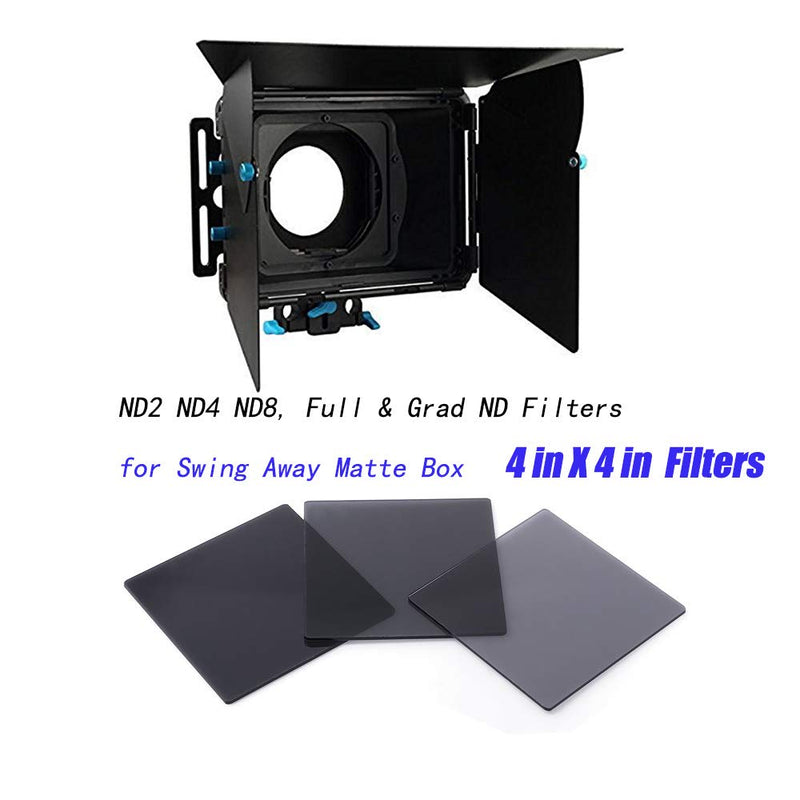Runshuangyu 6Pcs 4x4 Full & Graduated Neutral Density Filter, ND2 ND4 ND8, Full & Grad ND Filters with Bag for Swing Away Matte Box Holder - Set of 6 Full and Graduated ND Filters