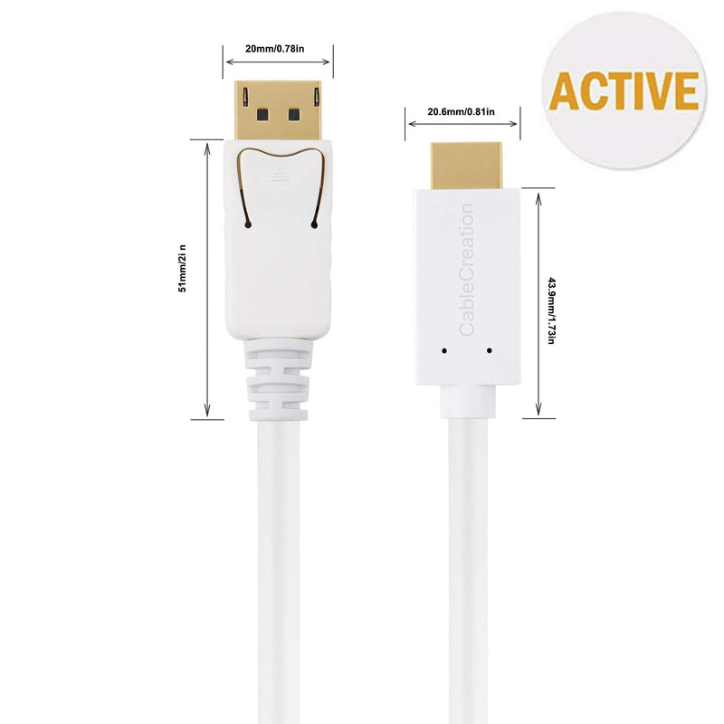 CableCreation Active DP to HDMI Cable(DP1.2), 6ft DisplayPort to HDMI,4K x 2K & 3D Audio/Video, Eyefinity Multi-Screen Support,1.8M / White