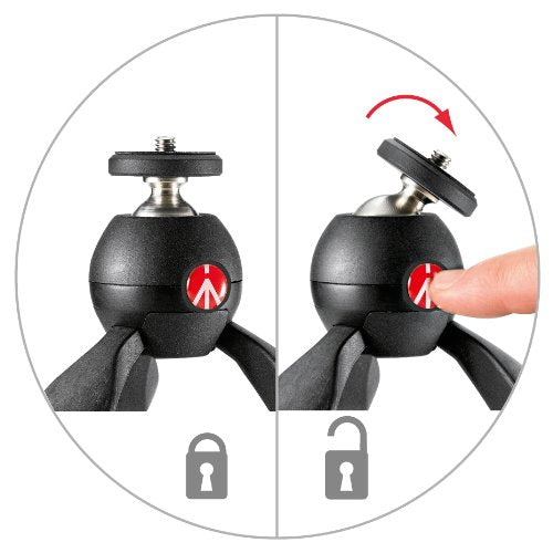 Manfrotto MTPIXIMII-B, PIXI Mini Tripod with Handgrip for Compact System Cameras, Made in Italy, for DSLR, Mirrorless, Video, Compact Size, Technopolymer and Aluminium, Black PIXI Mini Made in Italy