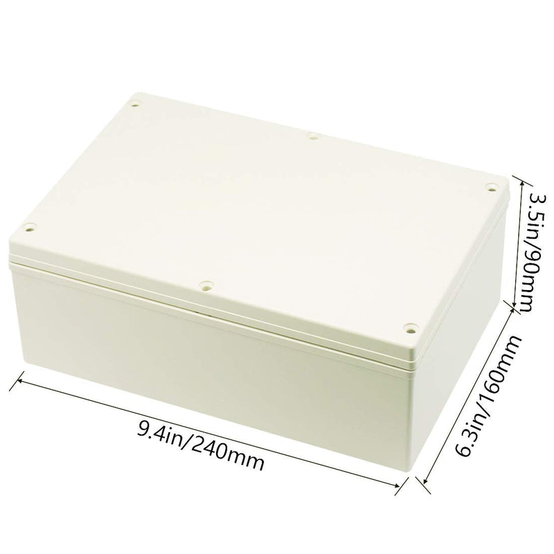 Zulkit Junction Box ABS Plastic Dustproof Waterproof IP65 Universal Electrical Boxes Project Enclosure Gray 9.4 x 6.3 x 3.5 inch (240 x 160 x 90 mm) 9.4" x 6.3" x 3.5"