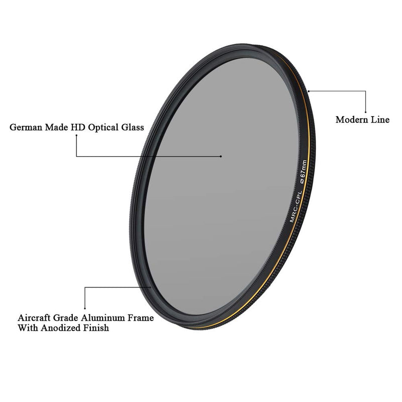 LENSKINS 67mm CPL Circular Polarizing Filter for Camera Lenses, 16-Layer Multi-Resistant Nano Coated, Ultra Slim, German Optics Glass, Weather-Sealed, Circular Polarizer Filter with Lens Cloth