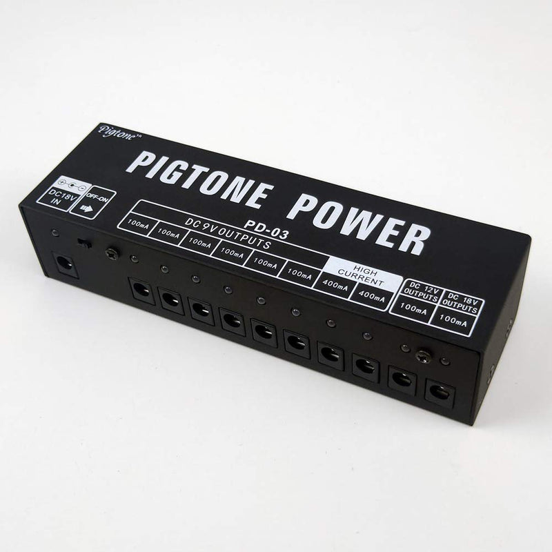 Pigtone Guitar Effect Pedal Power Supply 10 Independent DC Outputs Suitable for 9V/12V/18V 100mA 400mA Short Circuit and Over Current Protection PD-03