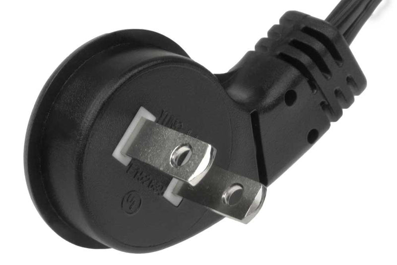 SF Cable USA low profile angled NEMA 1-15P 2 Prong Plug to IEC C7 with 18/2 SPT-2 Wire - 6 Feet (1.8 Meters)