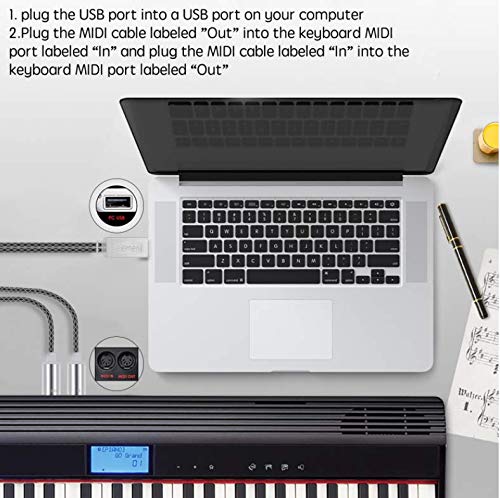 Top-Longer USB MIDI Cable Upgrade Professional USB in-Out MIDI Cable Adapter Music Keyboard Piano to PC Laptop MIDI to USB Interface Converter for Windows,Vista, Mac OS -6,23 ft / 1,9 m