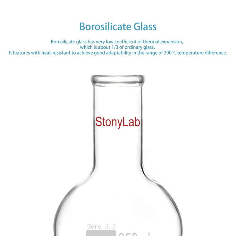 StonyLab Glass 250ml Long Neck Round Bottom Flask, Borosilicate Glass Heavy Wall Round Bottom Boiling Flask RBF with Long Neck - 250ml 250 ml