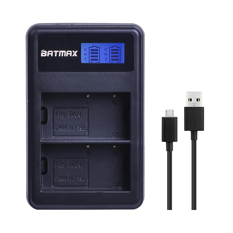 Batmax 2Pcs1860mAh DMW-BLF19 BLF19 DMW-BLF19e DMW-BLF19PP Batteries + Rapid LCD Dual USB Charger for Panasonic DMW-BLF19 Lumix G9 Panasonic DMC-GH5 DMC-GH3 DMC-GH3A DMC-GH3H DMC-GH4 DMC-GH4H DC-GH5S