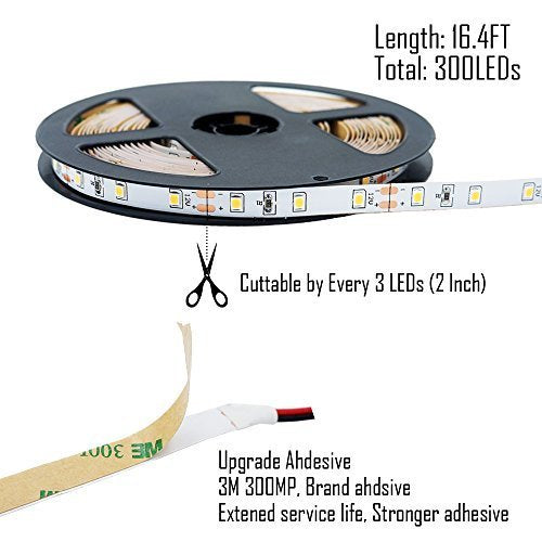 [AUSTRALIA] - CRI 95 Led Strip Light SMD2835 Warm White 16.5FT 300LEDs 8mm 3000K-3500K Flexible Ribbon Strip for Under Cabinet, Kitchen, Lighting Project Warm White 3000k-3500k 