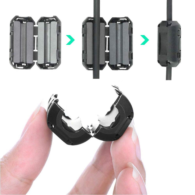 30 Pieces Clip-on Ferrite Ring Core RFI EMI Noise Suppressor Cable Clip for 3.5mm/ 5mm/ 7mm/ 9mm/ 13mm Diameter Cable