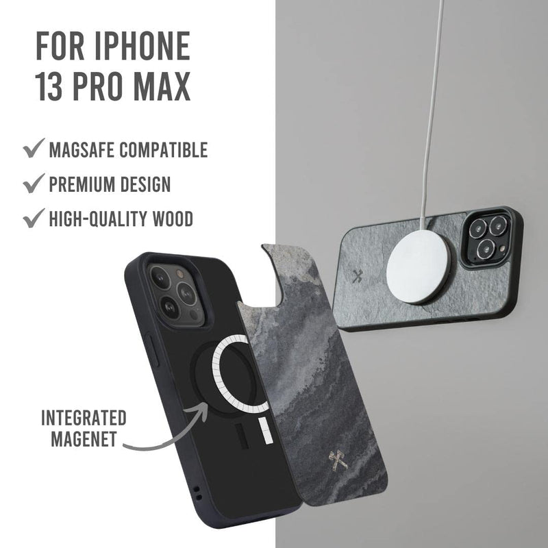 Woodcessories - Magnetic Bumper Case Compatible with iPhone 13 Pro Max case with Magnet, Made of Stone, Camo Grey Granite Grey + Magnet