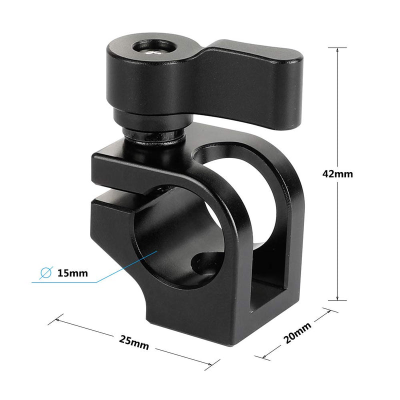 CAMVATE 15mm Single Rod Clamp Install on 1/4"-20 Thread Hole for Camera cage (Black Knob)