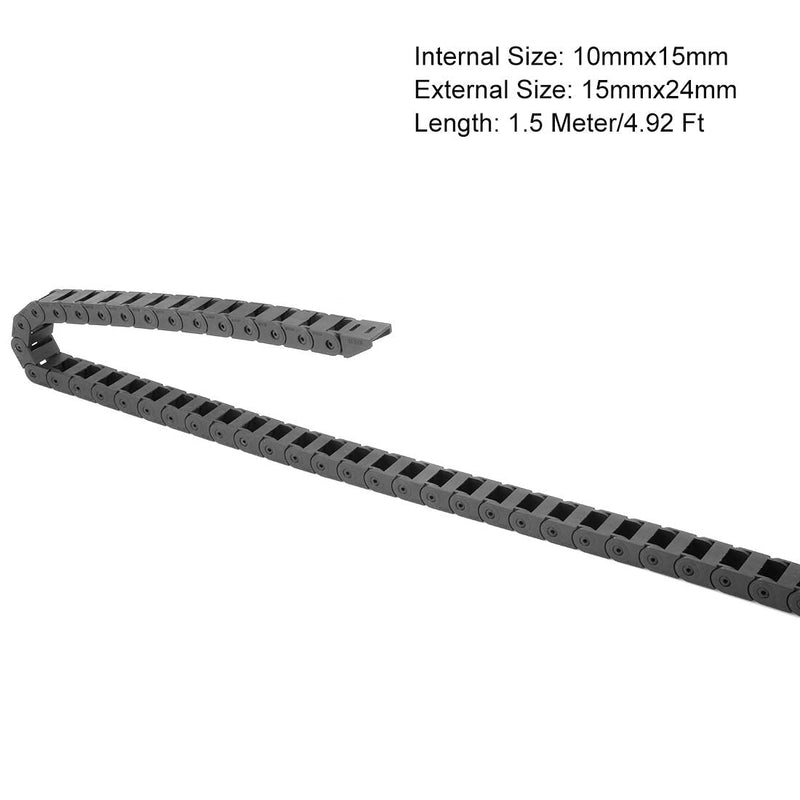 uxcell Drag Chain Cable Carrier Closed Type with End Connectors R18 10X15mm 1.5 Meter Plastic for Electrical CNC Router Machine Black