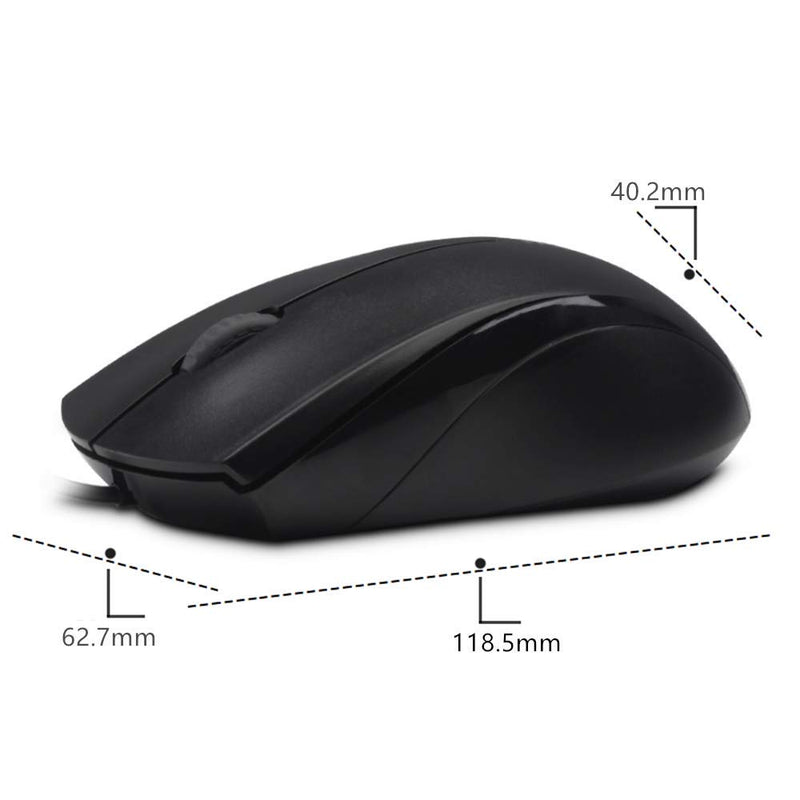 Rapoo Brand 3-Button Wired USB Optical Noiseless Mouse, Computer Mouse with 1000 DPI, Compatible with PC, Mac,Desktop and Laptop (Black) Black