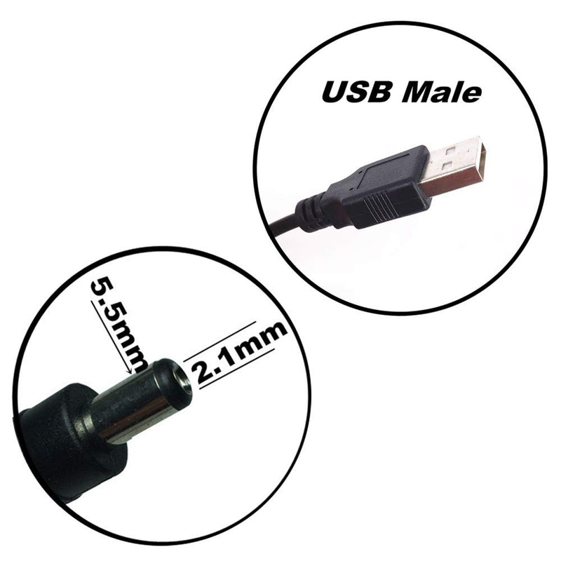 DZYDZR 3 PCS 1m Extension Cable USB to DC Cable - 5V USB 2.0 Port Male to DC 5V Male 5.5mm x 2.1mm Power Cord (3.3ft) Black