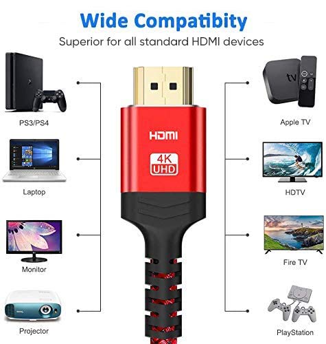 Highwings 4K HDMI Cable 3.3FT-2PACK(4K@60Hz, HDMI 2.0, 18Gbps), 4K High Speed HDMI 2.0 Cable Braided HDMI Cord-4K HDR,Video 4K UHD 2160p,HD 1080p,3D HDCP 2.2 ARC-Compatible with 4K TV Blu-ray-Red 3.3 feet