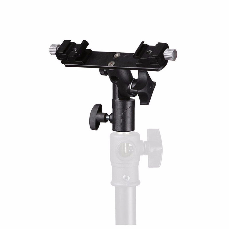 EXMAX E2 Adjustable Double Flash Bracket Dual Hot Shoe Speedlight Stand Umbrella Holder Light Stand Bracket Mount 1/4" to 3/8'' for Studio Video DSLR Camera
