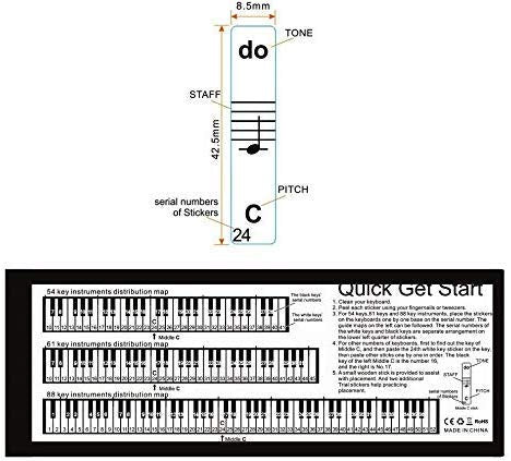 Imelod Keyboard or Piano Stickers for 49/61/76/88 Key Keyboards, Piano and Keyboard Music Note Full Set Stickers for White and Black Keys, Transparent and Removable,Perfect for Kids and Beginners