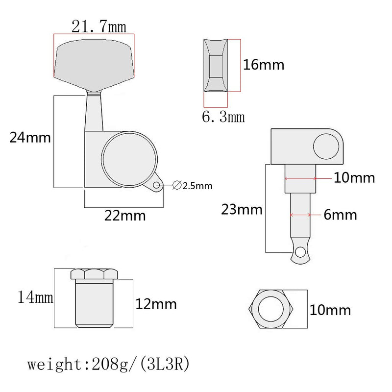 Alnicov Guitar Machine Heads String Tuning Pegs Tuner 3R3L for Acoustic or Electric Guitar Bronze
