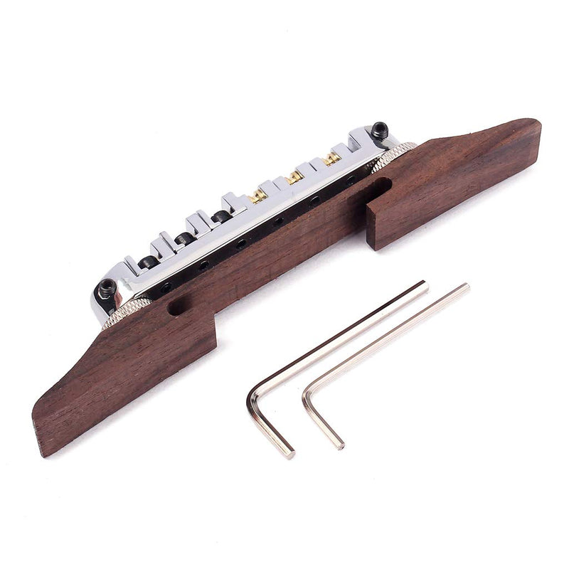 Alnicov Chrome Plated Roller Saddles Rosewood Bridge Set For Jazz Guitar