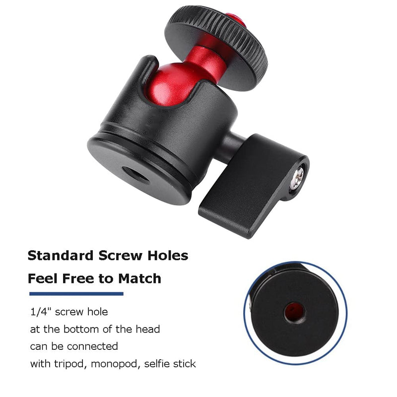 Tripod Head, Mini Ball Head Camera Mount, Aluminum Alloy Metal Ball Head, 360 Degree Camera Mount, 1/4" Screw Mount for DSLR Camera Fill Light