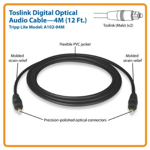 Tripp Lite Toslink Digital Optical SPDIF Audio Cable, 4M (13-ft.) (A102-04M) 4 meters