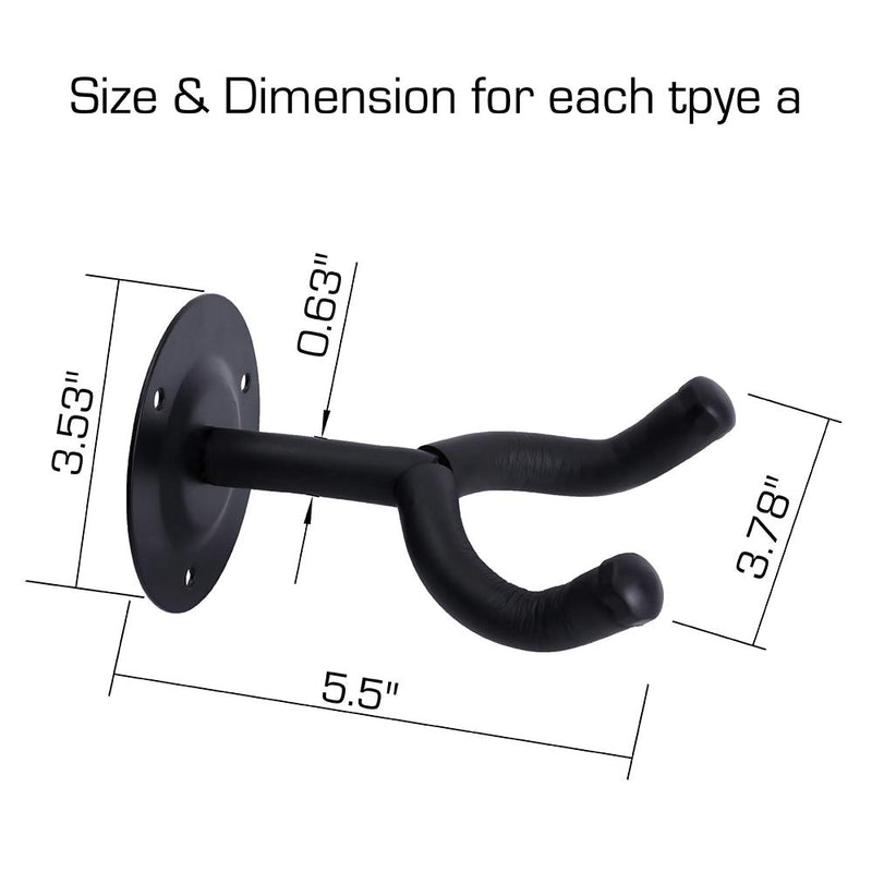 HONESTY Guitar Hanger, 4-Pack,for Wall Hangers, Premium Guitar Hooks Perfectly Displayed in Music Retail Stores/Bedrooms/Bars, Black short 4pack