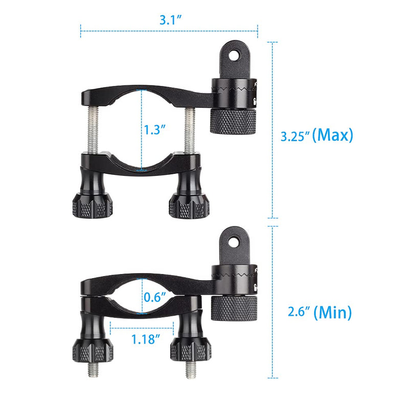 HSU 0.6-1.3inch All-Aluminum Bike/Motorcycle Handlebars, 360° Rotation Seat Post, Ski Pole Mount Compatible with Go Pro Hero 10/9/8/7/6/5/4/3/2,DJI Osmo Action AKASO and Other Action Cameras (Black) Black