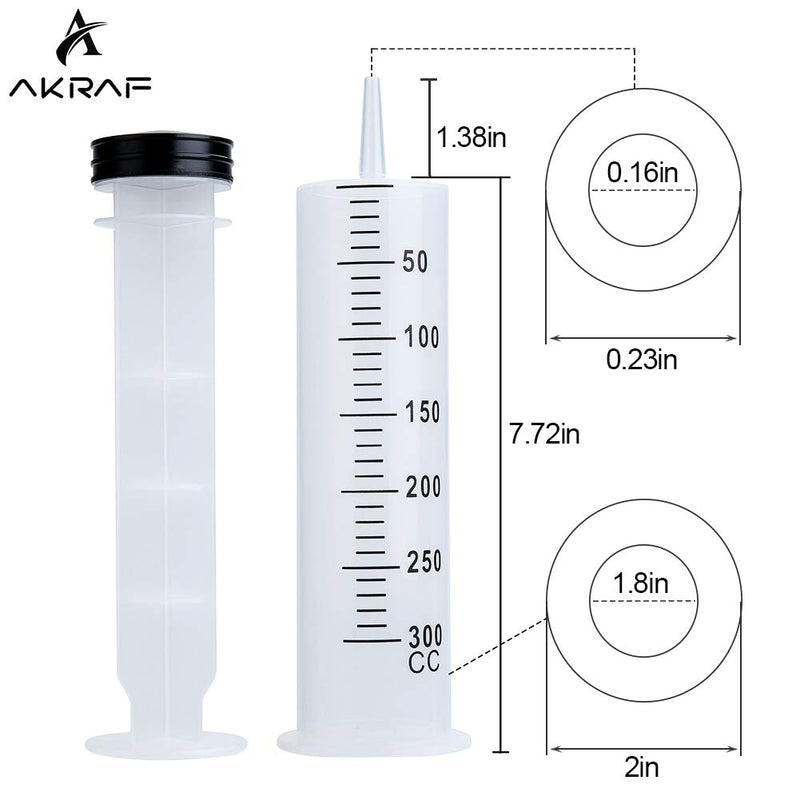 A AKRAF 300ml Syringe, Extra Large Plastic Syringes for Glue Dispensing, Scientific Labs, Watering, Refilling, Multiple Uses