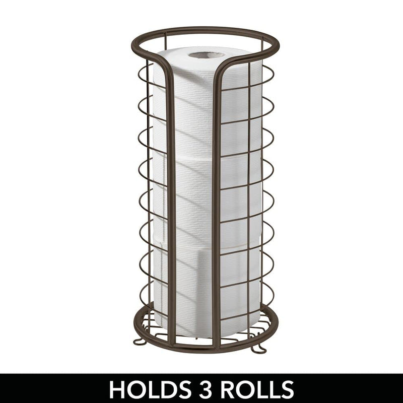 mDesign Metal Free Standing Toilet Paper Organizer Stand, 3 Rolls of Jumbo Toilet Tissue Storage, Bathroom Decor Accessory for Under Sink, Vanity, and Inside Cabinet Shelf, Omni Collection, Bronze