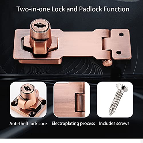 2 Packs Keyed Hasp Locks Twist Knob Keyed Locking Hasp for Small Doors, Cabinets and More,Stainless Steel Steel, Hasp Lock Catch Latch Safety Lock Door Lock with Keys (3inch, Copper) 3inch