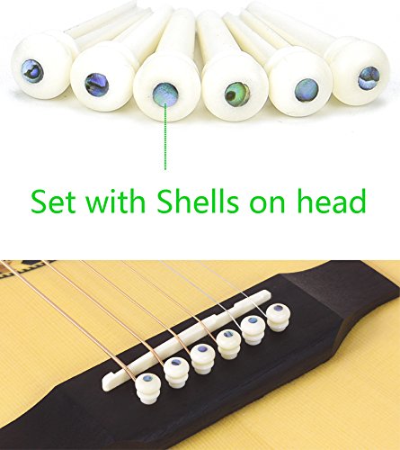 Luvay 6pcs Guitar Bone Bridge Pins + Guitar Bone Bridge Saddle & Nut, Made of Real Bone for Acoustic Guitar