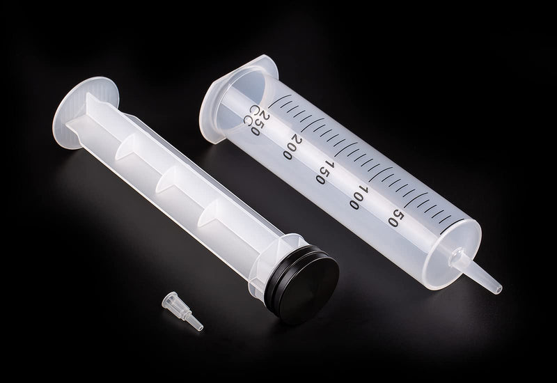 250ml Large Plastic Syringes with 2Pcs 40 Inch Tube for Refilling Fluids, Feeding Pets, Watering Succulents, Cake Decoration (250 ML/CC) 250ml/cc